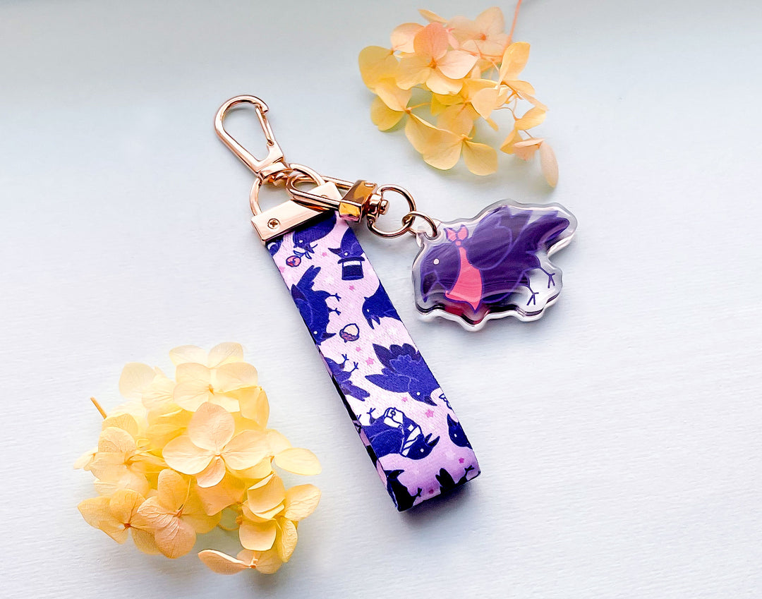 Corvids and Crows Mini Lanyard With Bandana Crow Acrylic Charm