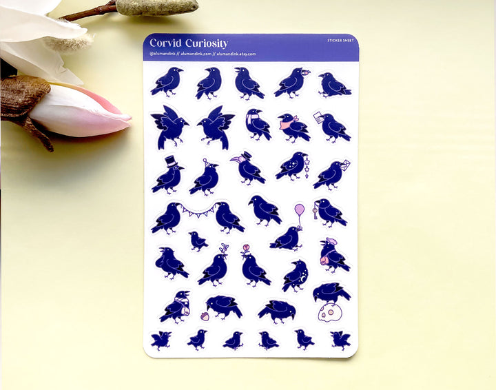 Corvids and Crows Clear Vinyl Sticker Sheet