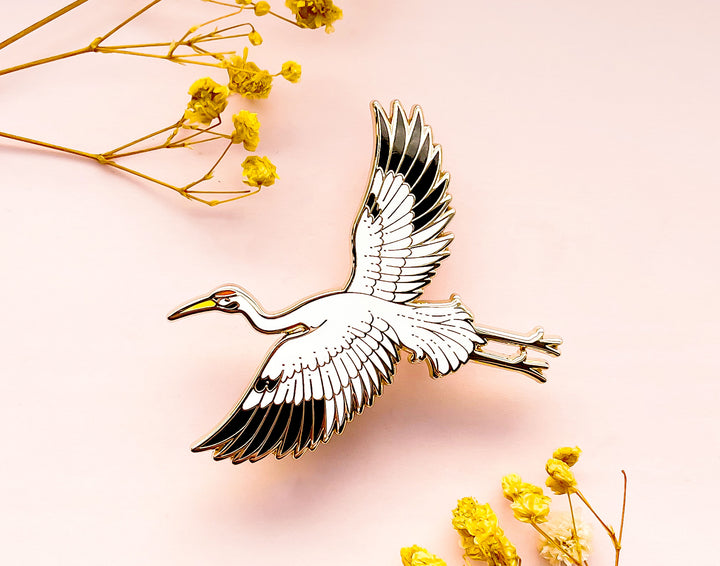 Moon Facing Whooping Crane Enamel Pin