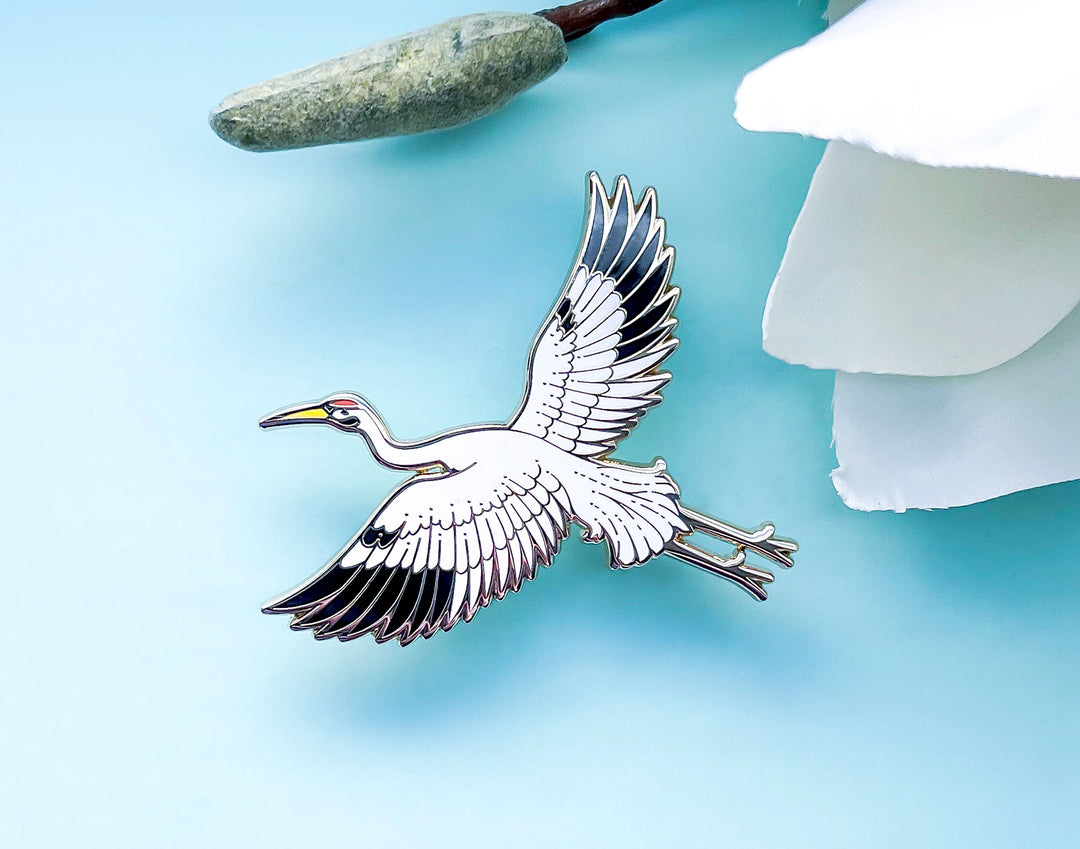 Moon Facing Whooping Crane Enamel Pin