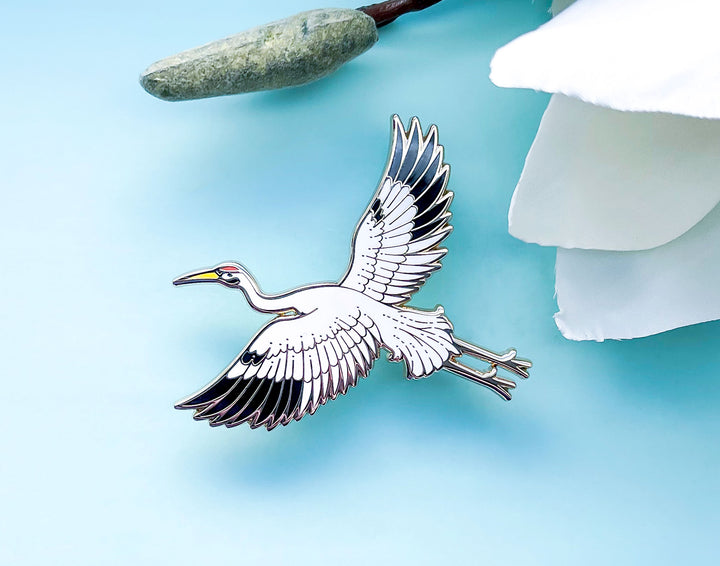 Moon Facing Whooping Crane Enamel Pin