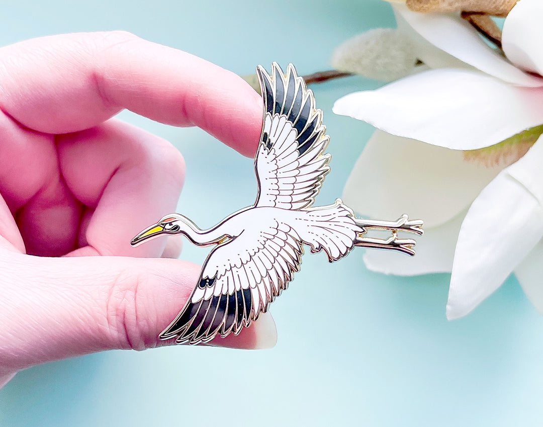 Moon Facing Whooping Crane Enamel Pin