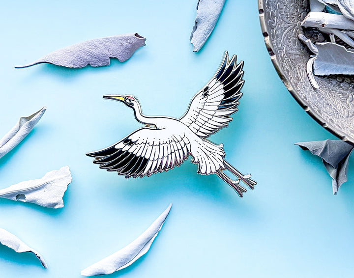 Moon Facing Whooping Crane Enamel Pin