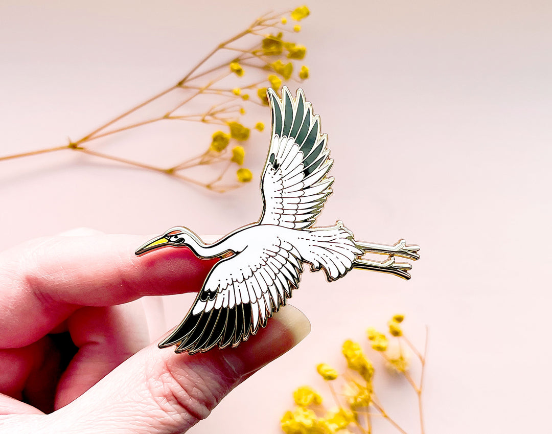 Moon Facing Whooping Crane Enamel Pin