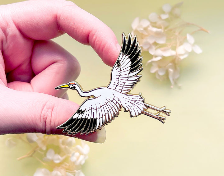 Moon Facing Whooping Crane Enamel Pin