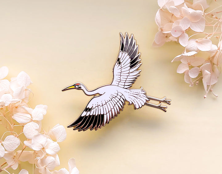 Moon Facing Whooping Crane Enamel Pin