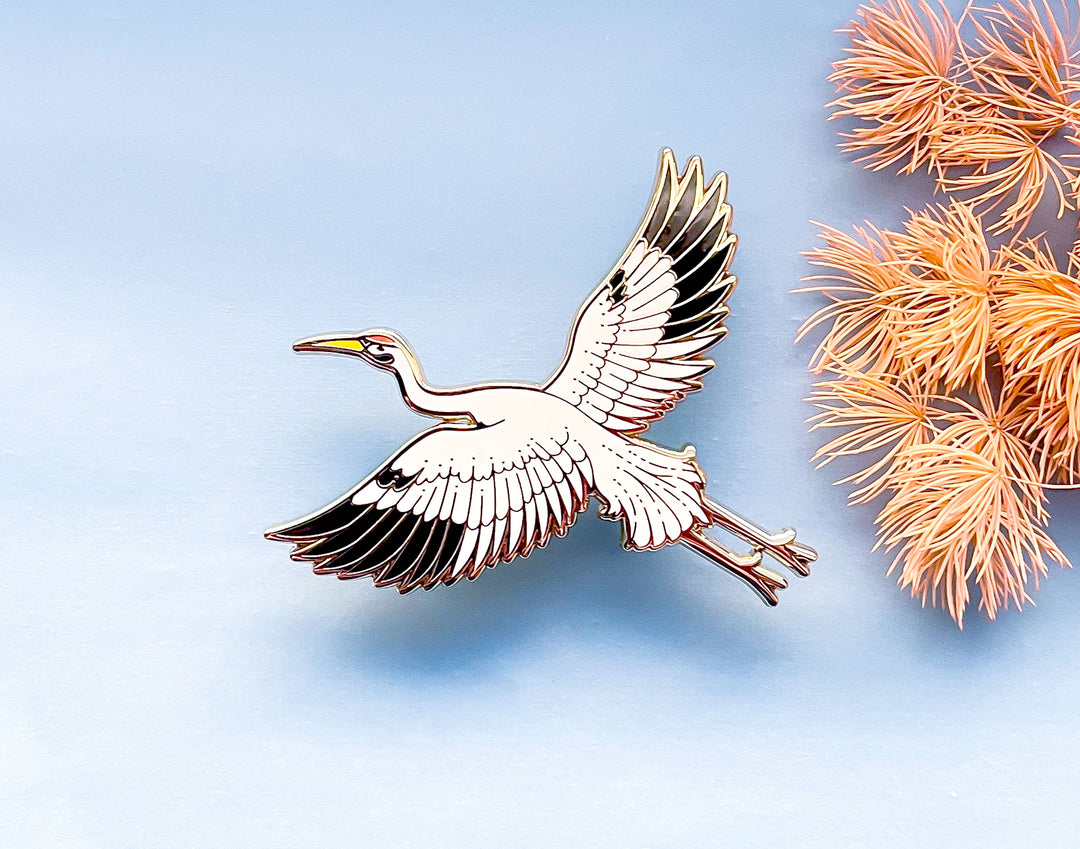 Moon Facing Whooping Crane Enamel Pin