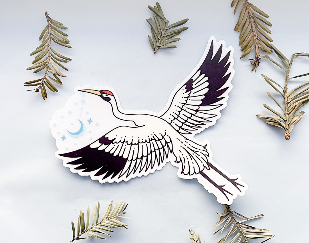 Moon Carrier Whooping Crane Clear Vinyl Sticker