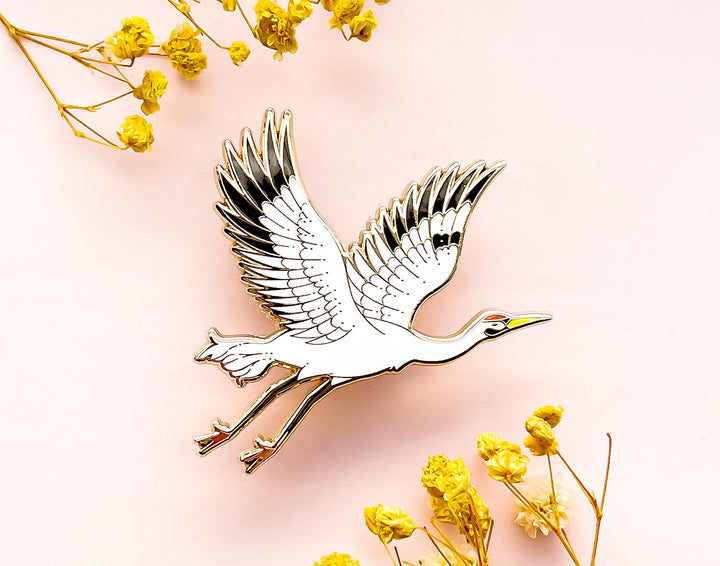 Sun Facing Whooping Crane Enamel Pin