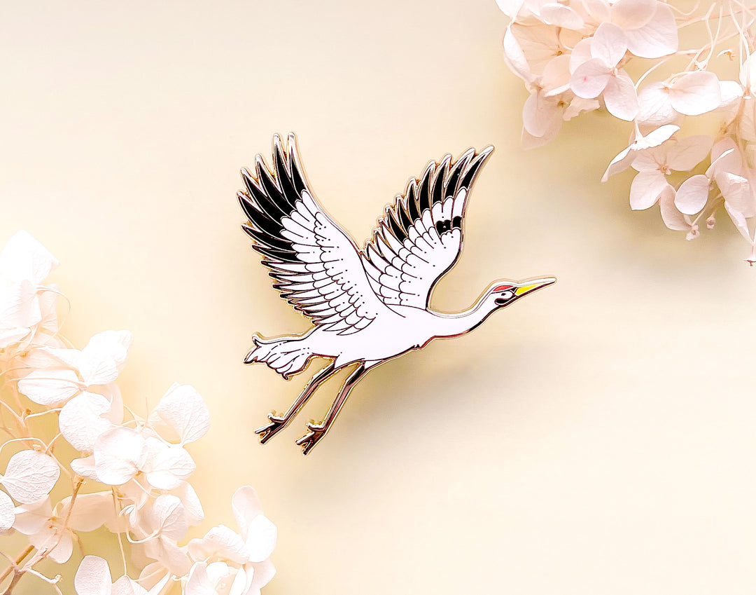 Sun Facing Whooping Crane Enamel Pin