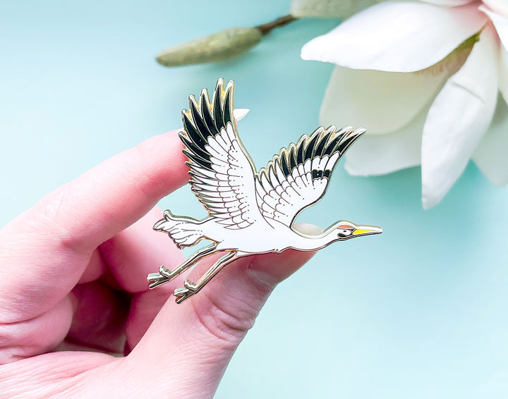 Sun Facing Whooping Crane Enamel Pin