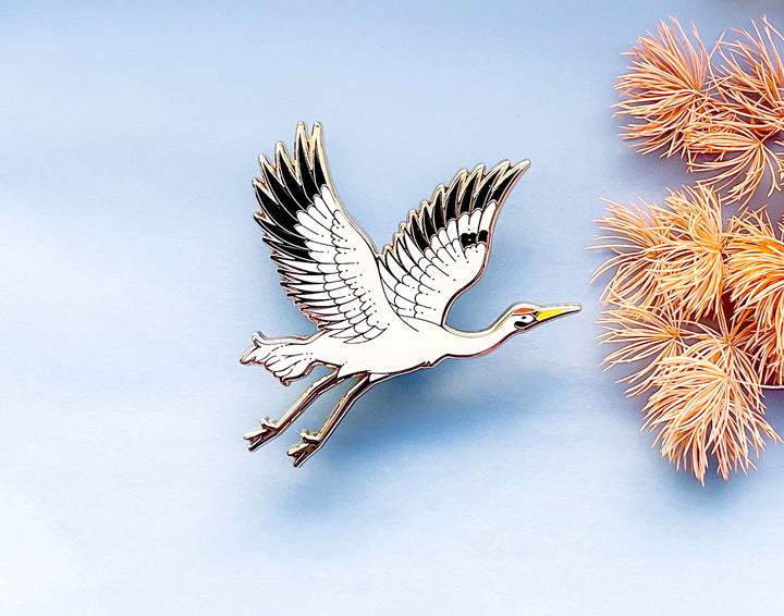 Sun Facing Whooping Crane Enamel Pin