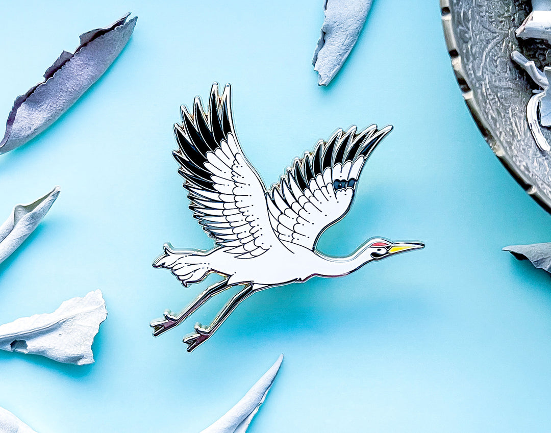 Sun Facing Whooping Crane Enamel Pin