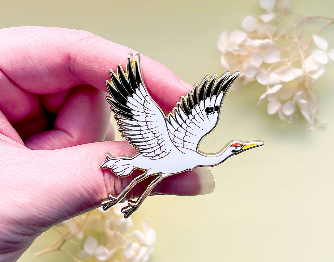 Sun Facing Whooping Crane Enamel Pin