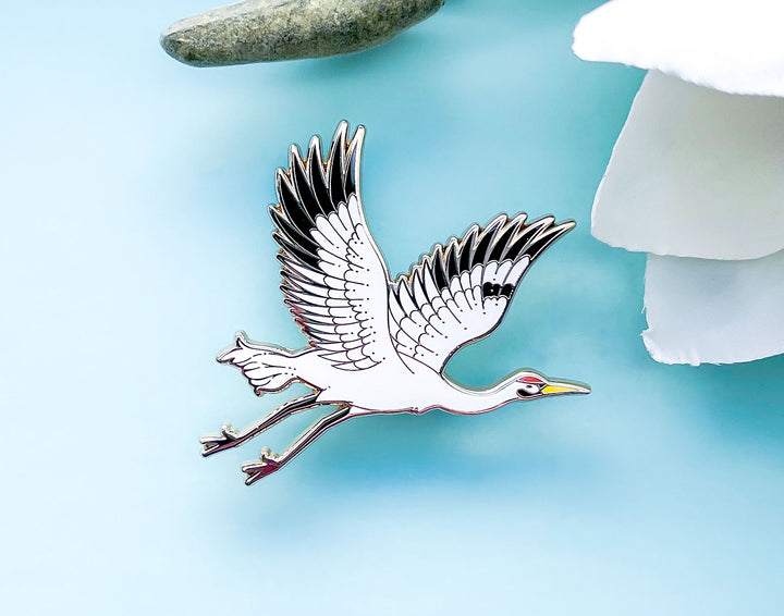 Sun Facing Whooping Crane Enamel Pin