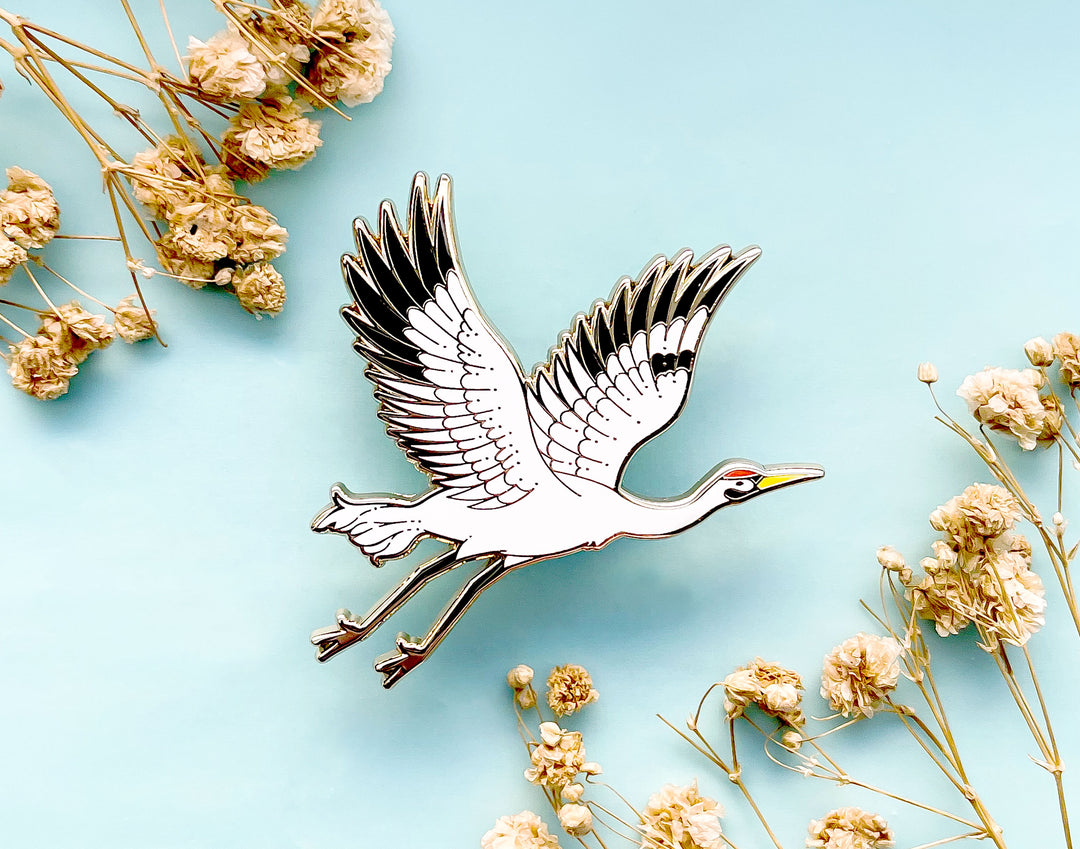 Sun Facing Whooping Crane Enamel Pin