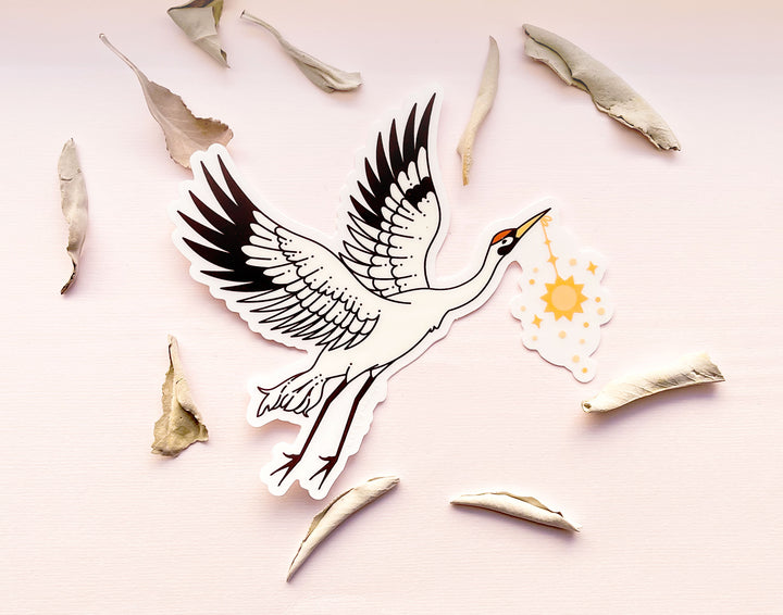 Sun Carrier Whooping Crane Clear Vinyl Sticker