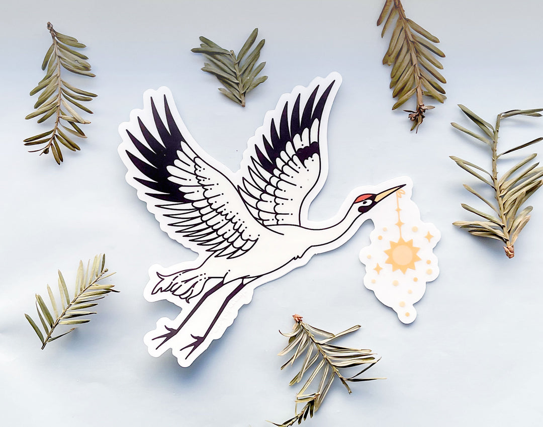 Sun Carrier Whooping Crane Clear Vinyl Sticker