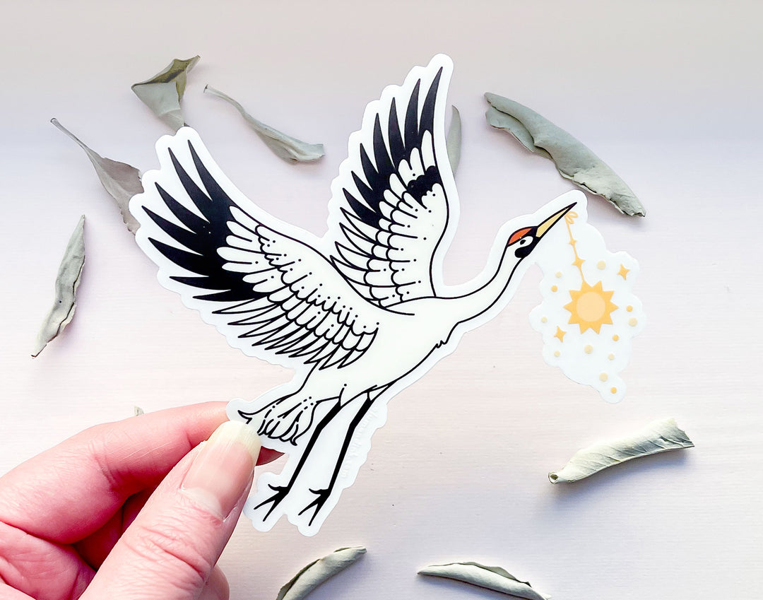Sun Carrier Whooping Crane Clear Vinyl Sticker