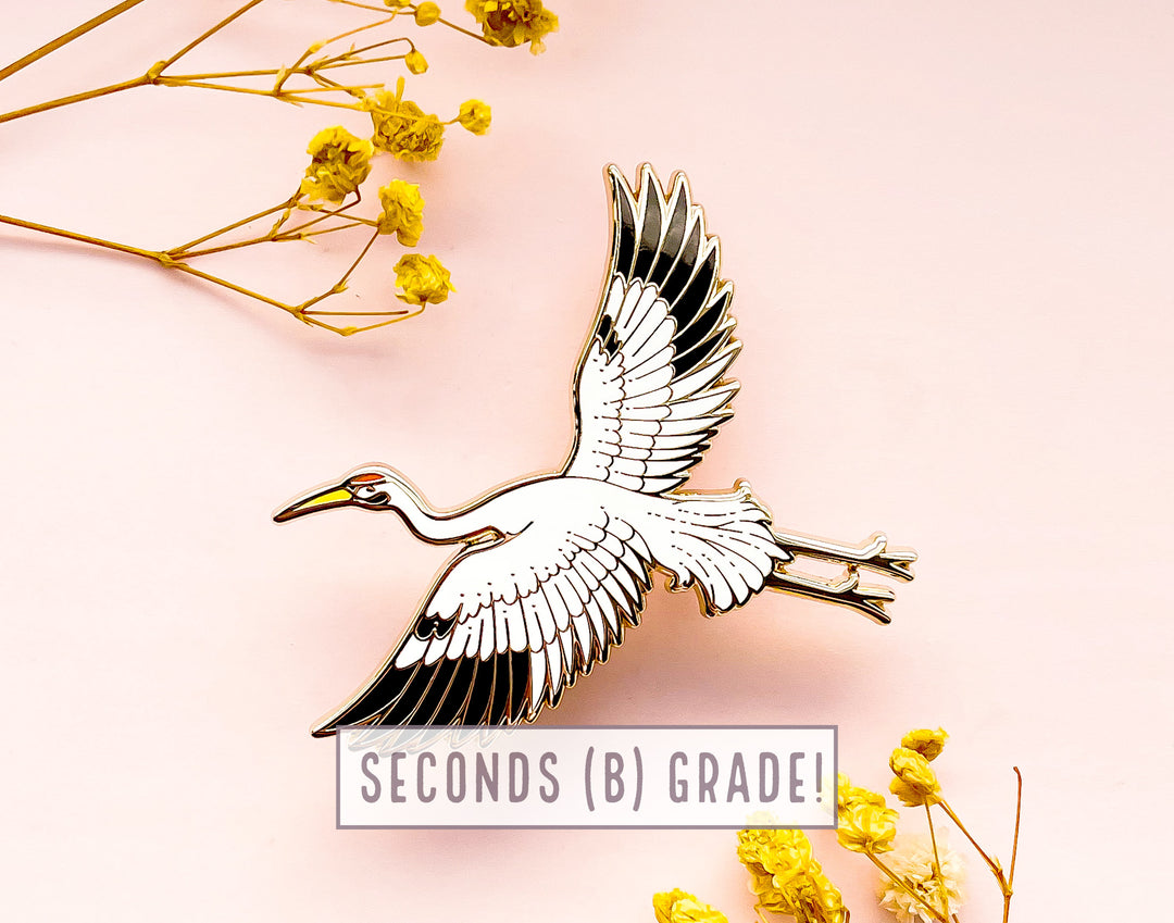 Moon Facing Whooping Crane Enamel Pin (Seconds)