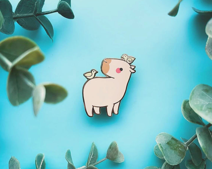 Curly the Capybara and Bird Friends Enamel Pin