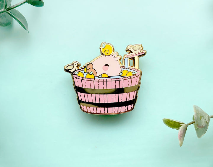 Curly the Capybara in a Bucket Spa Enamel Pin