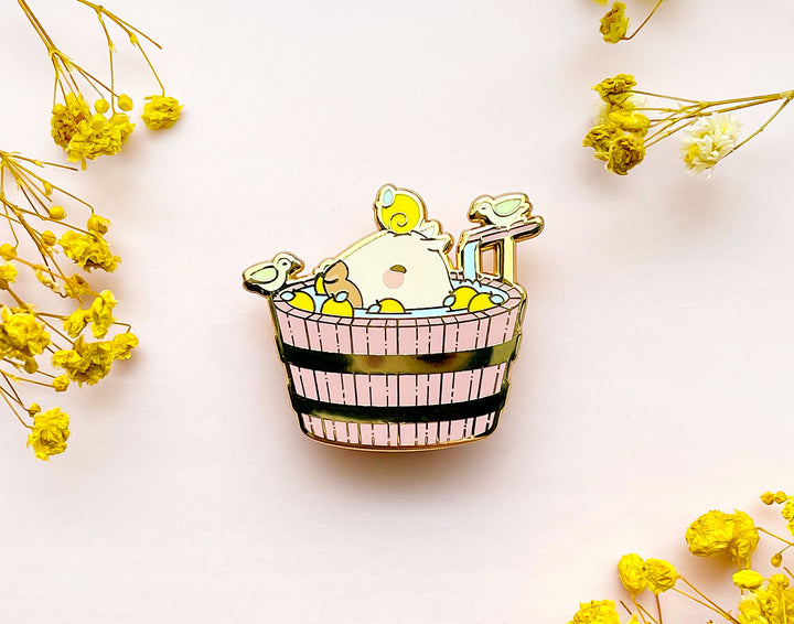 Curly the Capybara in a Bucket Spa Enamel Pin