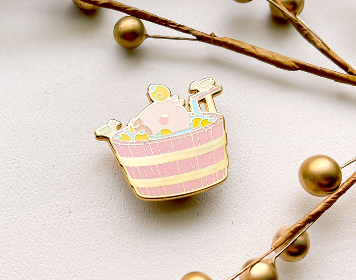 Curly the Capybara in a Bucket Spa Enamel Pin