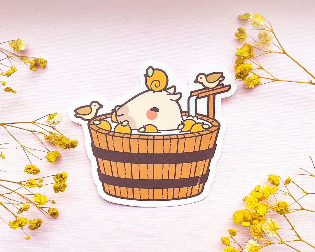 Curly Lounging in a Spa Bucket Clear Vinyl Sticker