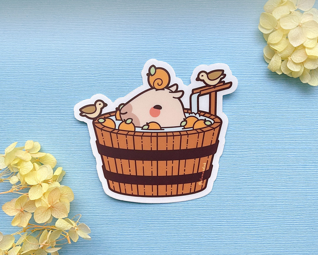 Curly Lounging in a Spa Bucket Clear Vinyl Sticker