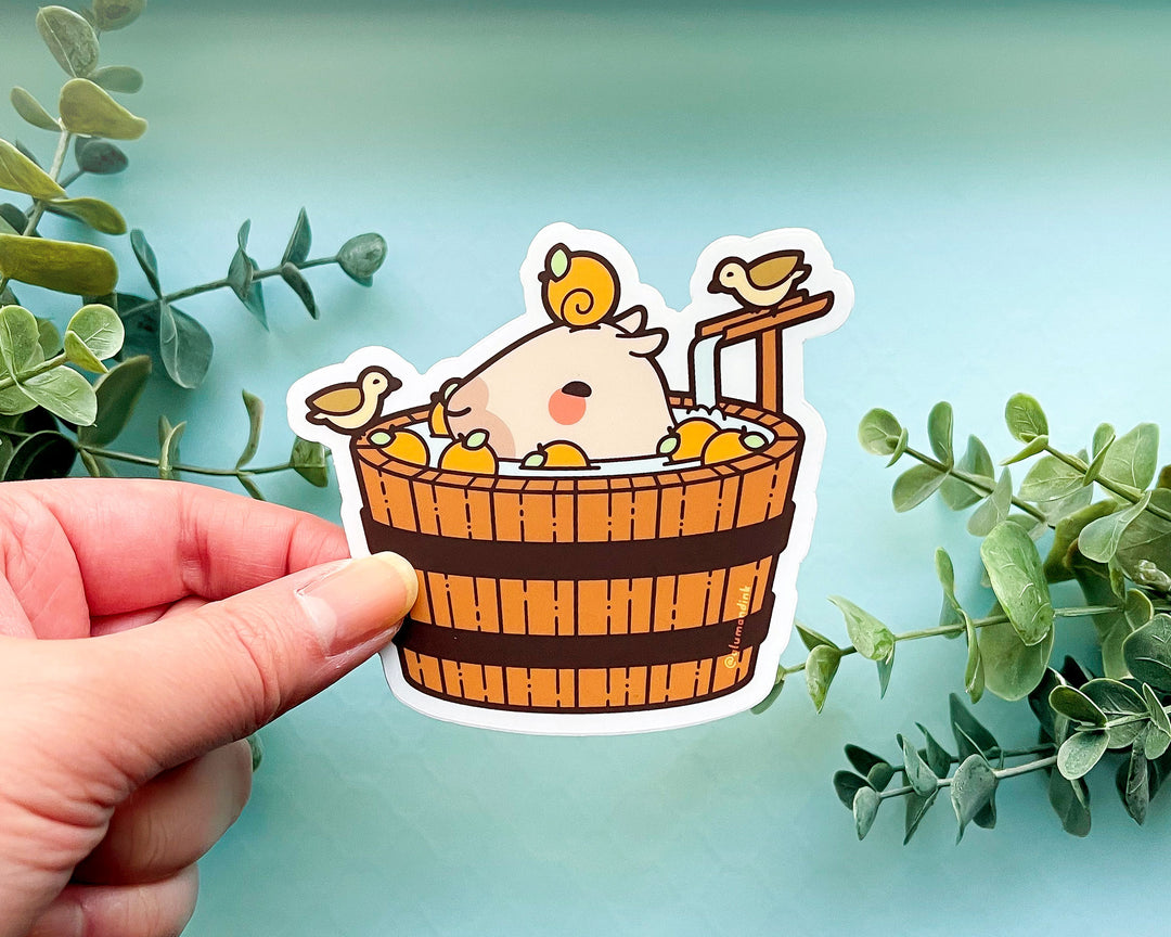 Curly Lounging in a Spa Bucket Clear Vinyl Sticker