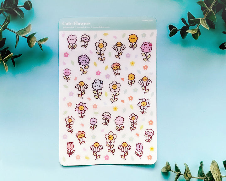 Cute Flowers Clear Vinyl Sticker Sheet