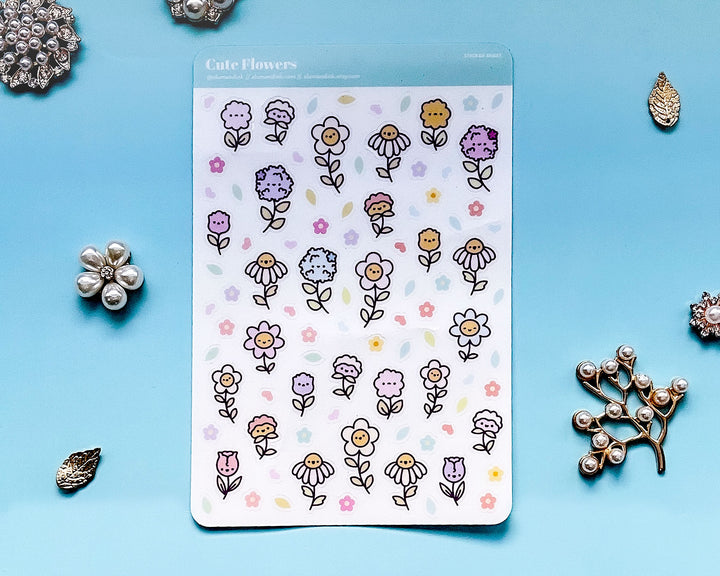 Cute Flowers Clear Vinyl Sticker Sheet