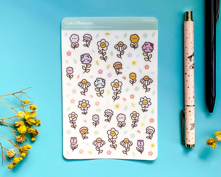 Cute Flowers Clear Vinyl Sticker Sheet