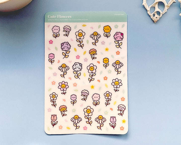 Cute Flowers Clear Vinyl Sticker Sheet