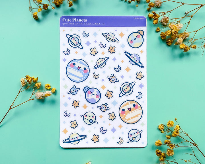 Cute Planets Clear Vinyl Sticker Sheet