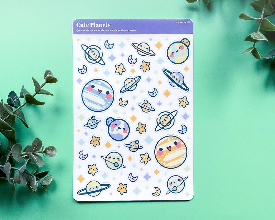 Cute Planets Clear Vinyl Sticker Sheet