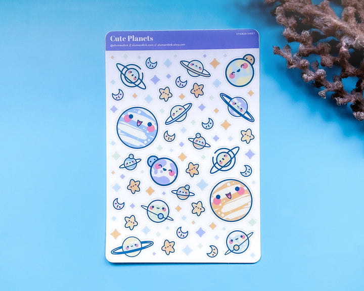 Cute Planets Clear Vinyl Sticker Sheet