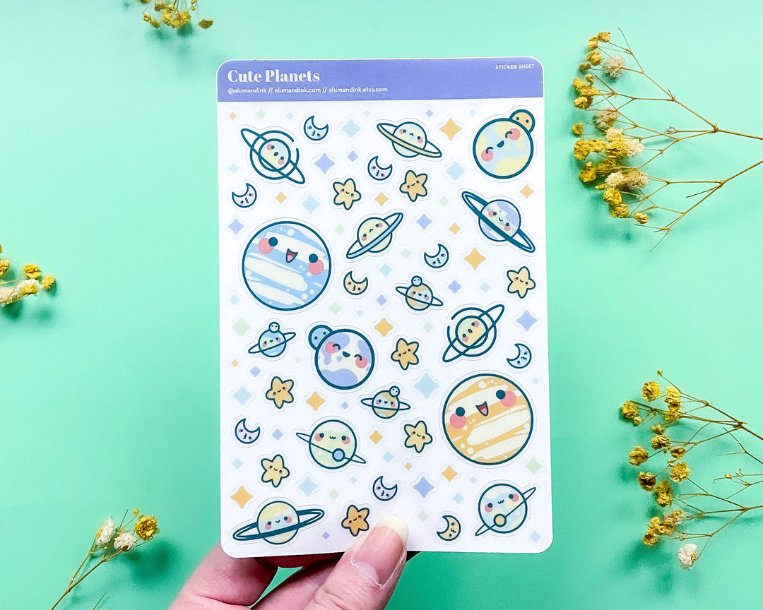 Cute Planets Clear Vinyl Sticker Sheet