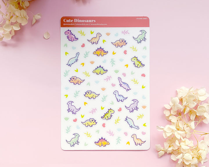 Cute Dinosaurs Clear Vinyl Sticker Sheet