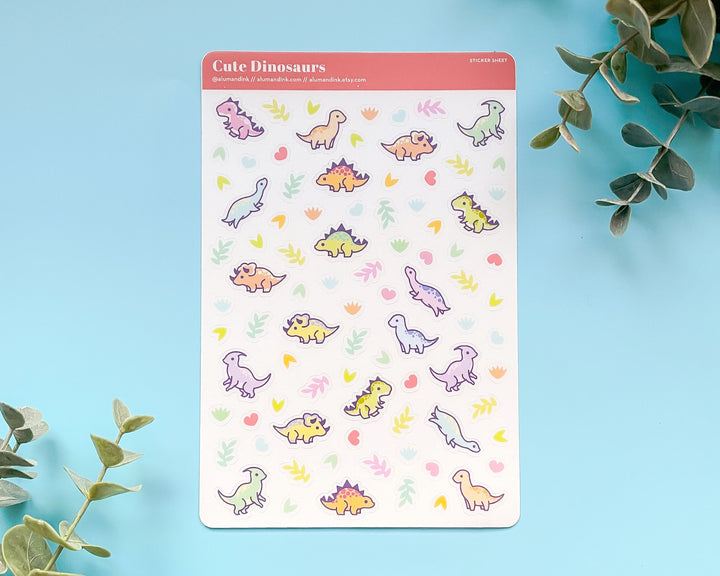 Cute Dinosaurs Clear Vinyl Sticker Sheet