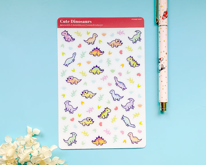 Cute Dinosaurs Clear Vinyl Sticker Sheet