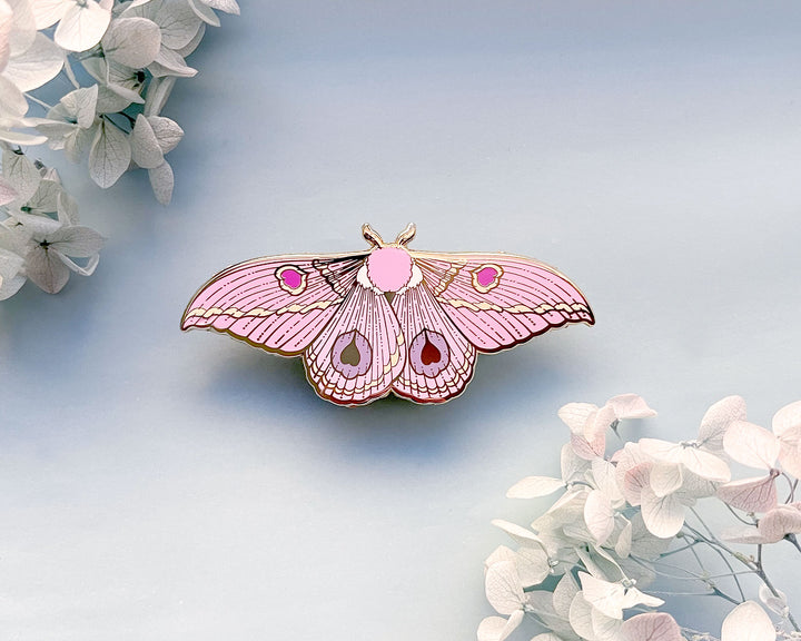 Dognin's Pink Bullseye Moth (Leucanella apollinairei) Enamel Pin
