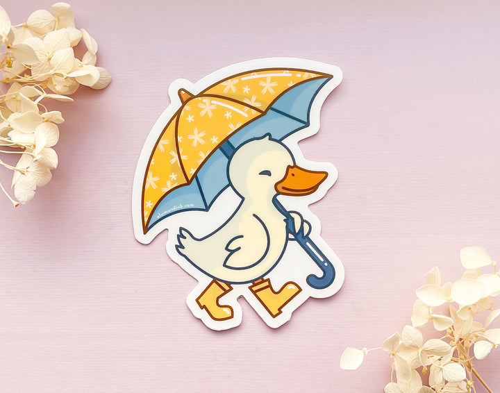 Duck with Rain Boots and Umbrella Clear Vinyl Sticker