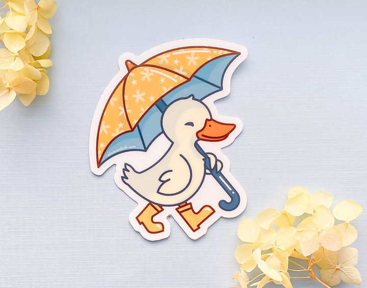 Duck with Rain Boots and Umbrella Clear Vinyl Sticker