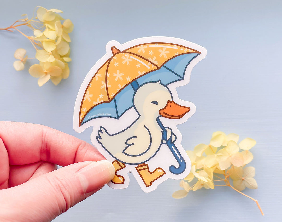 Duck with Rain Boots and Umbrella Clear Vinyl Sticker