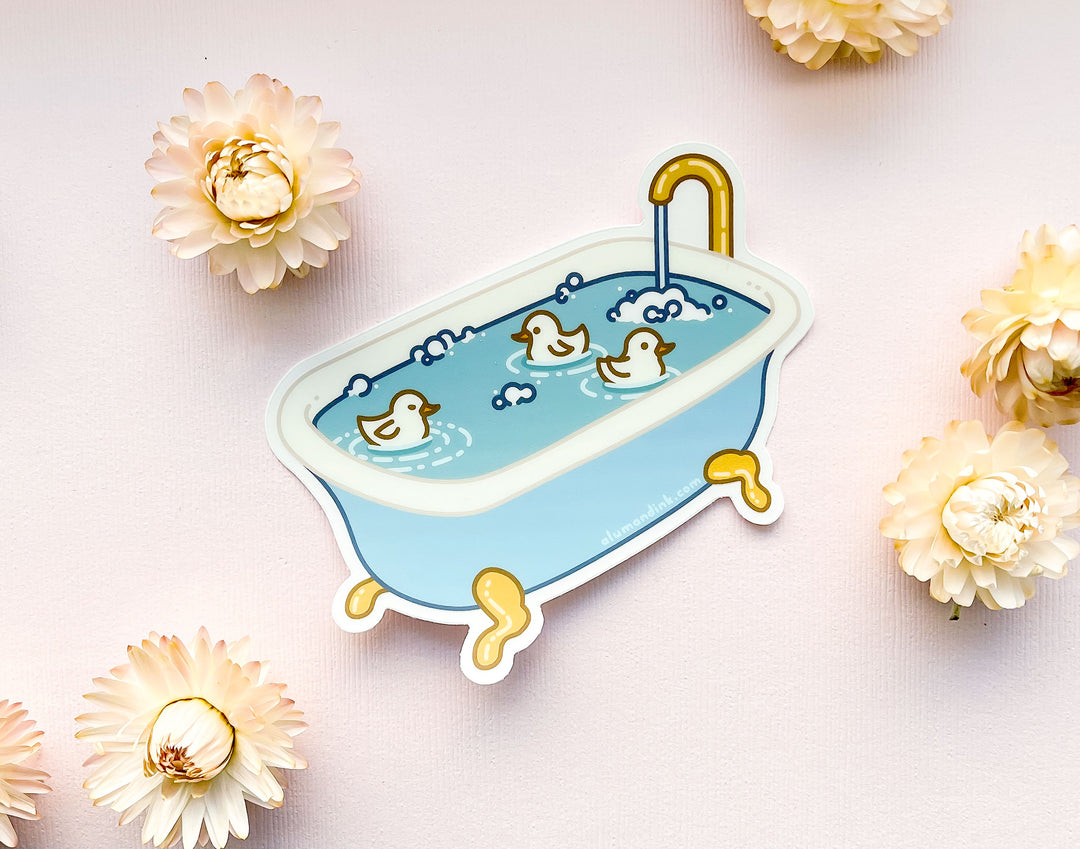 Ducklings in a Clawfoot Bathtub Clear Vinyl Sticker