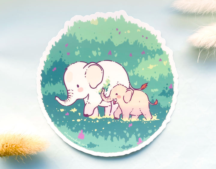 Mama and Baby Elephant on a Walk Clear Vinyl Sticker