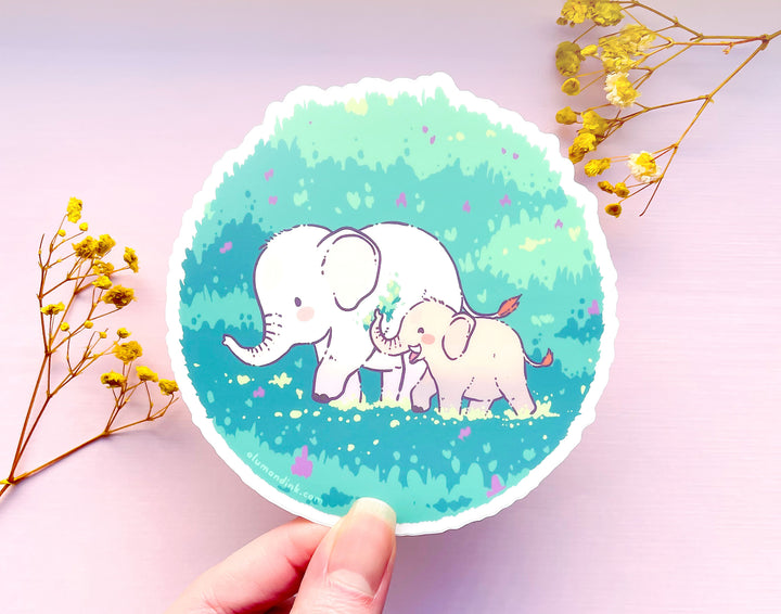 Mama and Baby Elephant on a Walk Clear Vinyl Sticker
