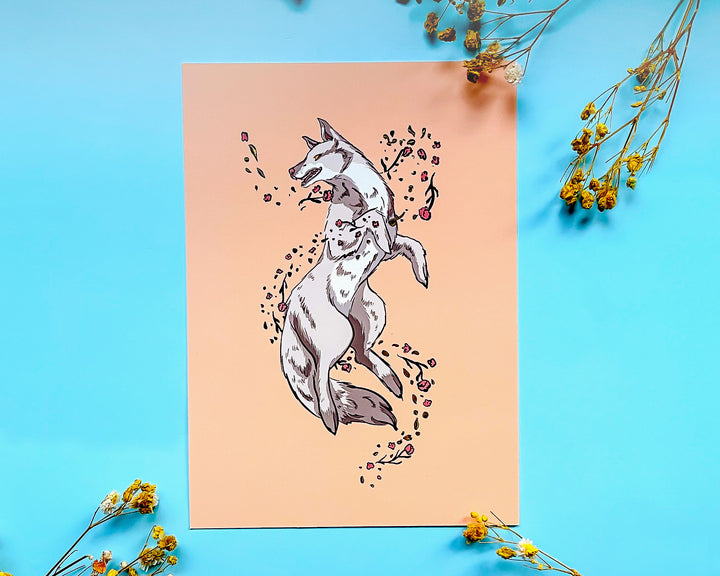 Wolf Floral Wind Art Print